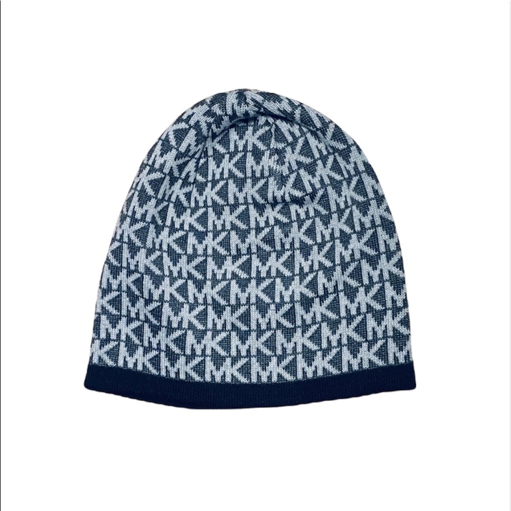 New Michael Kors: One Size Gray & Black Monogram Knit Logo Beanie